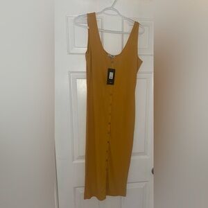 Fashion Nova Mustard Button-Down Midi Dress